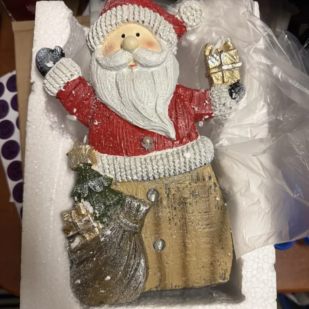 Santa Claus Statue with LED Lights Rustic Christmas Decoration